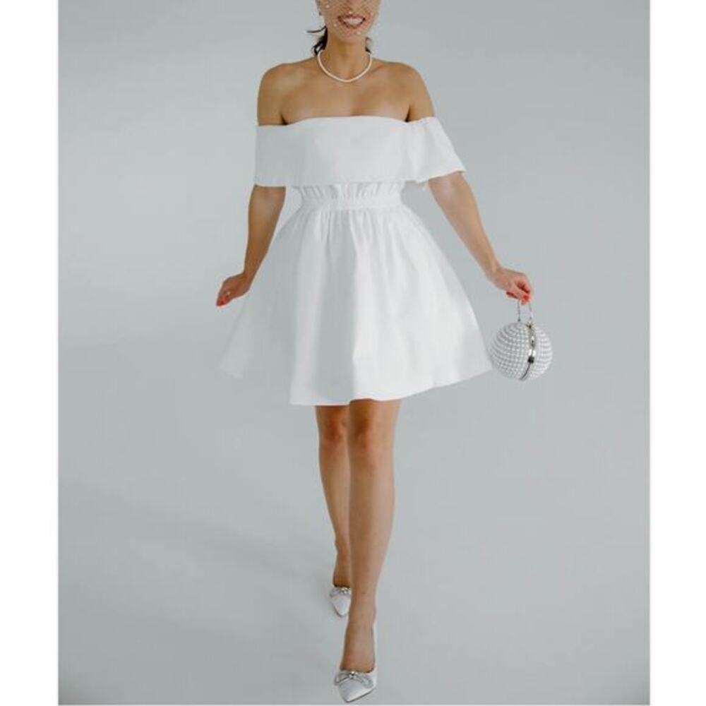 AMAZING Off-the-shoulder French-Inspired White Mini Dress